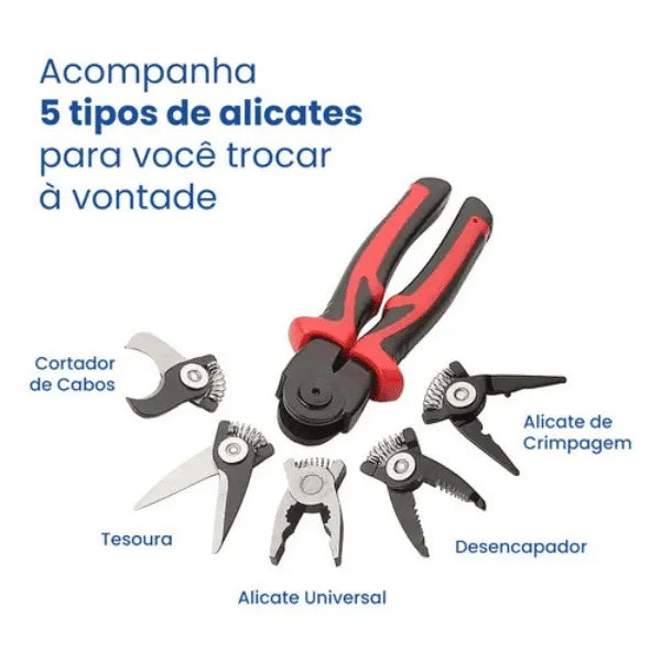 Alicate Multifuncional 5 em 1 -  Com 5 Cabeça