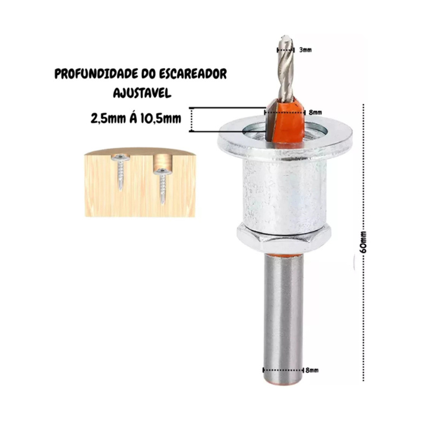 Broca Escariadora de 3mm com Limitador + Chave Allen