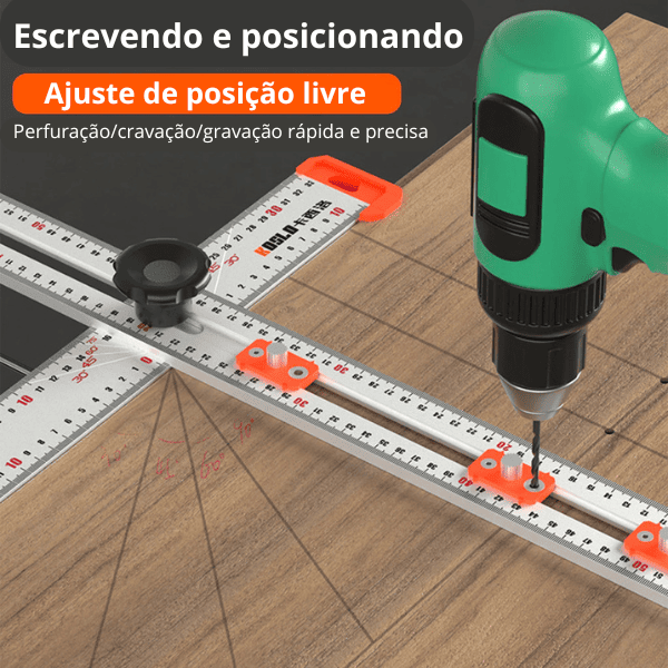 Régua Multifuncional de Alta Precisão com Gabarito de Furação e Medição de Ângulo