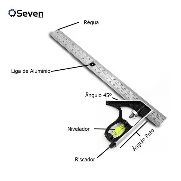 Esquadro Combinado Com Nível Régua