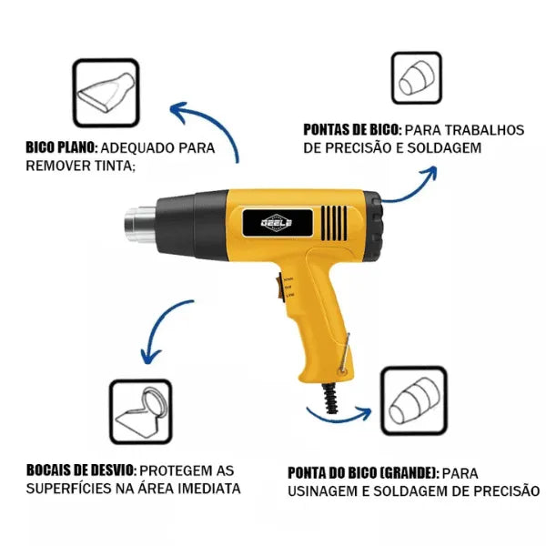 Soprador Térmico Multifuncional - Controle de Temperatura e Bicos Extras