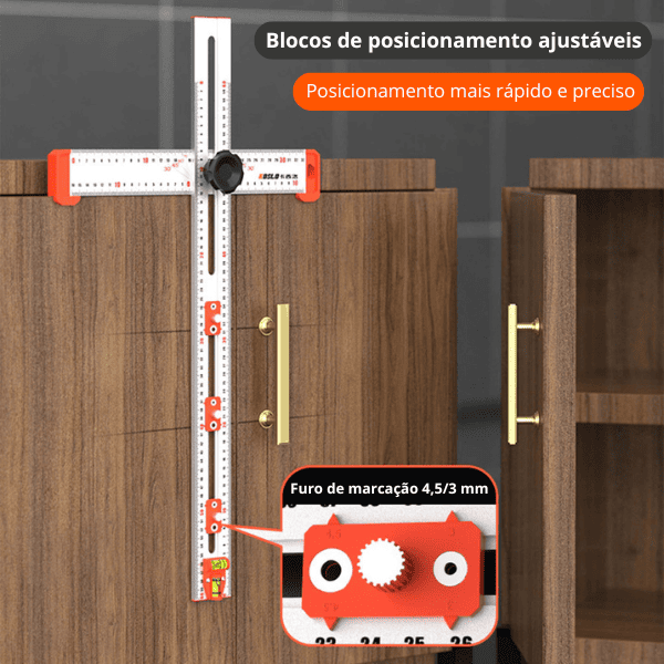 Régua Multifuncional de Alta Precisão com Gabarito de Furação e Medição de Ângulo